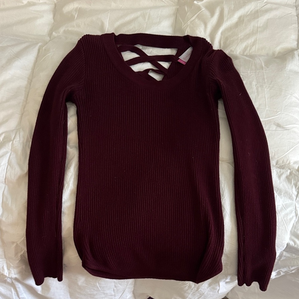No Boundaries Burgundy Ribbed Sweater Top
